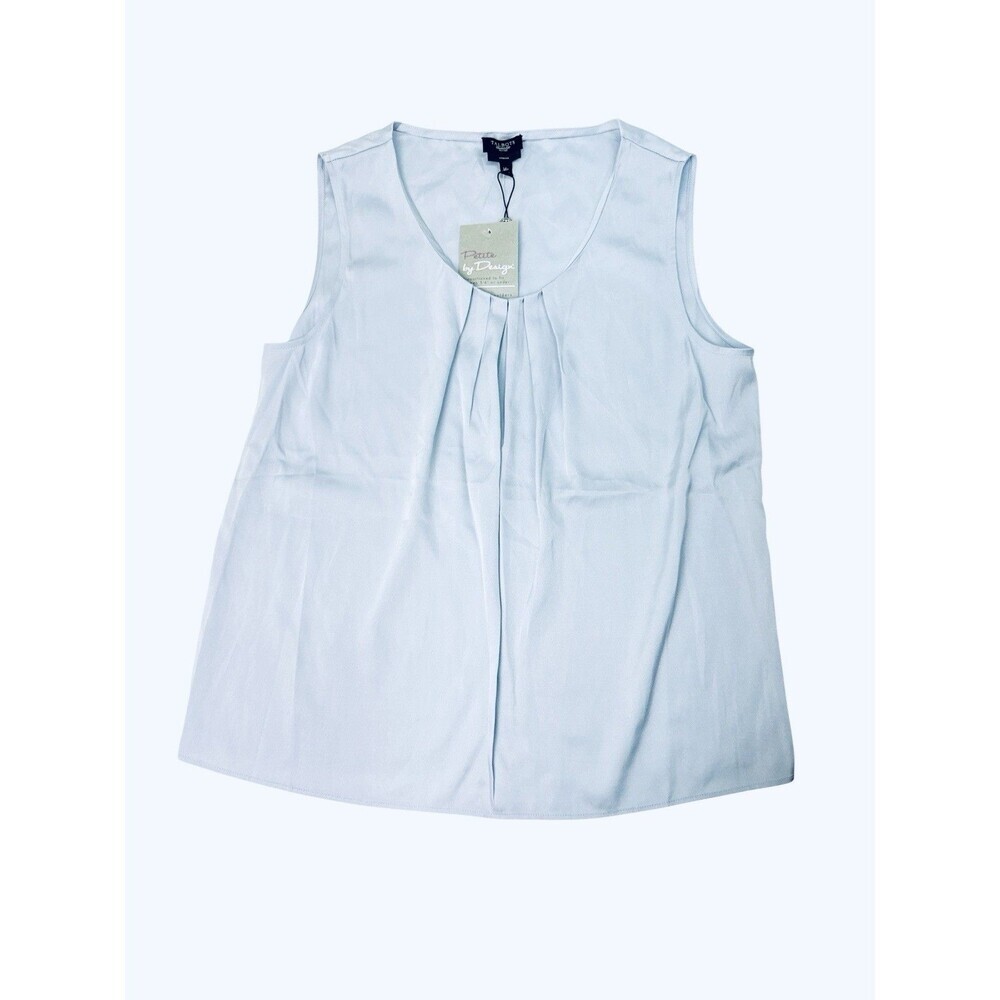 Talbots Petite by Design Sleeveless Blouse Light Blue Pleated Front Size 14P NWT